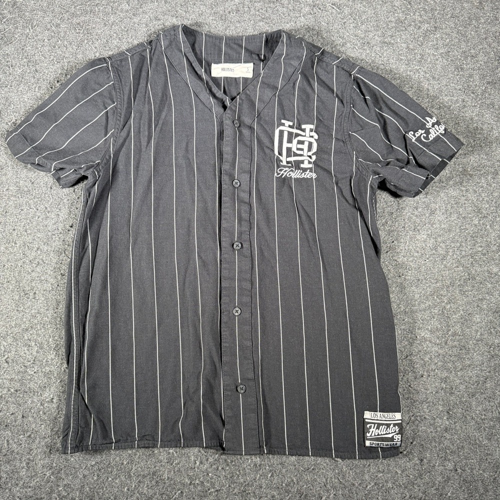 Hollister Mens Baseball Jersey Shirt Black Pinstripe Los Angeles Embroidered S